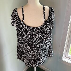 Leilani Plus Black & White Animal Print Off Shoulder Tankini Top, size 22W